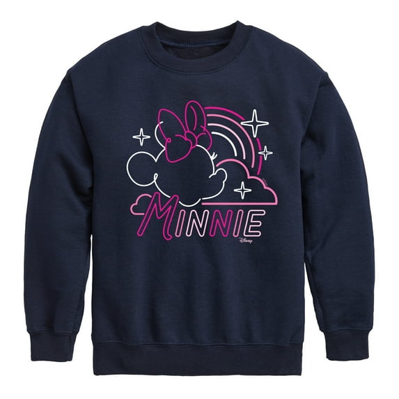 Disney - Minnie Mouse - Neon Rainbow & Clouds - Youth Crewneck Fleece Sweatshirt
