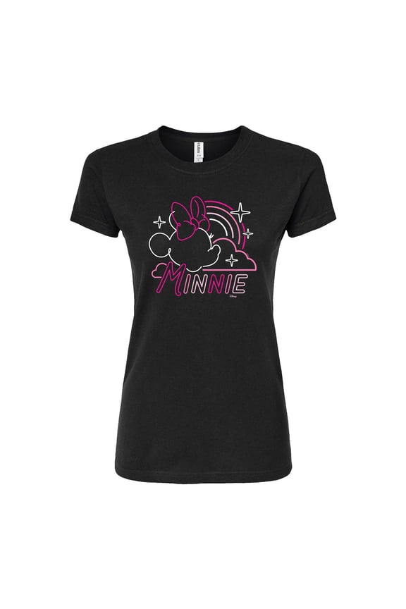 - Minnie Mouse - Neon Rainbows & Stars - Juniors Fitted Graphic T-Shirt