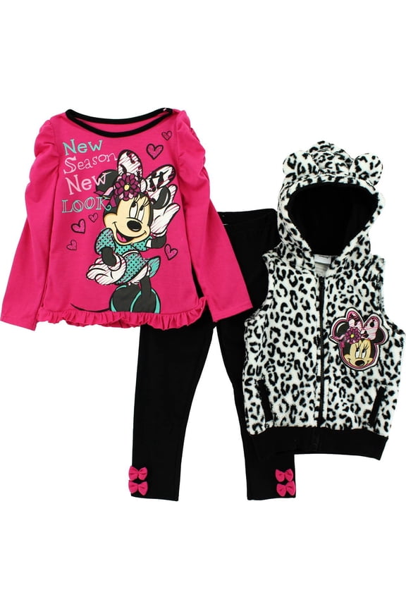 Disney Minnie Mouse "New Season New Look" Infant Hooded Vest, Top & Leggings Set 12M