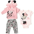 thumbnail image 1 of Disney Minnie Mouse Newborn Baby Boy or Girl Fleece Pullover Hoodie Bodysuit and Pants 3 Piece Outfit Set Newborn to Infant, 1 of 5