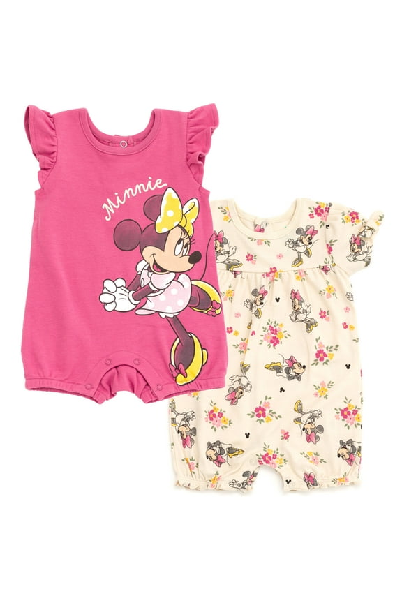 Minnie Mouse Newborn Baby Girls 2 Pack Rompers Newborn to Infant
