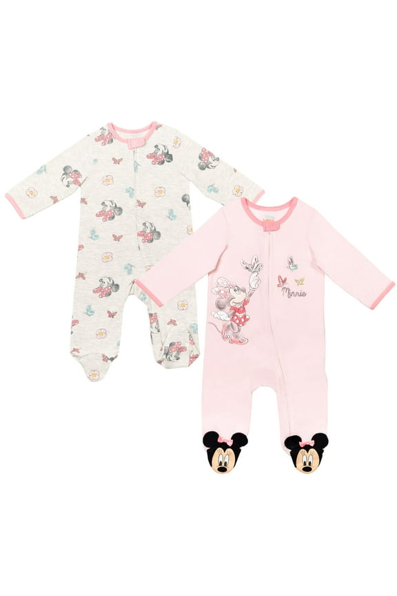 Minnie Mouse Newborn Baby Girls 2 Pack Zip Up Sleep N' Plays Newborn to Infant