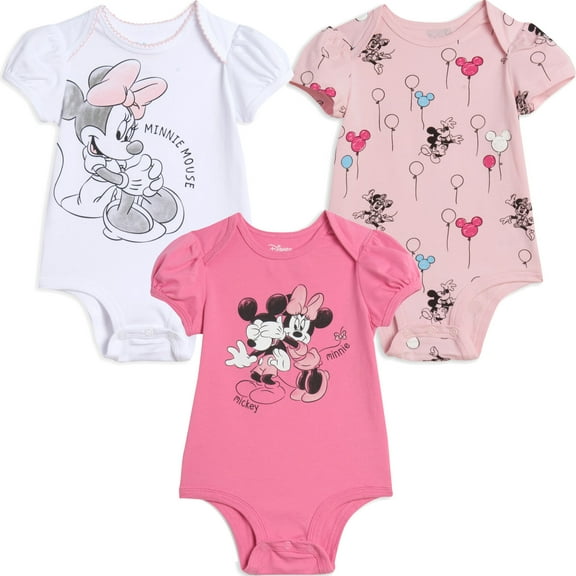 Disney Minnie Mouse Newborn Baby Girls 3 Pack Bodysuits Newborn to Infant