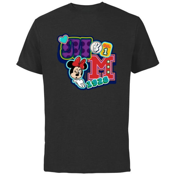 Disney Minnie Mouse No. 1 Varsity - Short Sleeve Cotton T-Shirt for Adults - Customized-Black