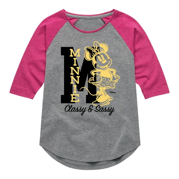 Disney - Minnie Mouse - Outlined - Classy & Sassy - Toddler & Youth Girls Raglan Graphic T-Shirt