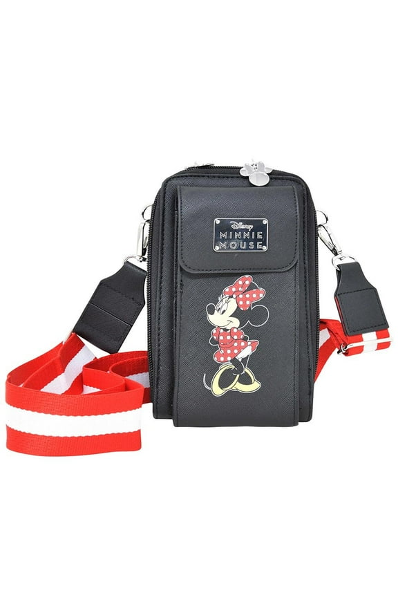 Minnie Mouse PU Double Zipper Wallet Crossbody with Wide Strap