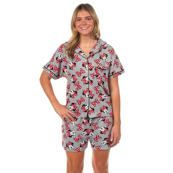 Disney Minnie Mouse Pajamas Women's Polka Dot Bow Notch Collar Short Sleep Set