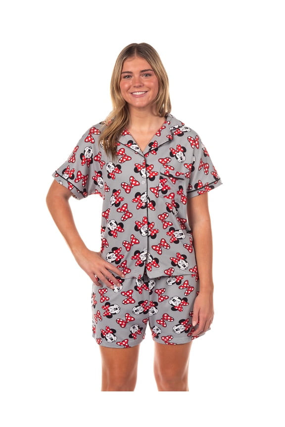 Disney Minnie Mouse Pajamas Women's Polka Dot Bow Notch Collar Short Sleep Set