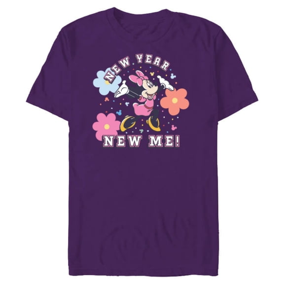 Disney Minnie Mouse Pastel Flowers New Year New Me - Short Sleeve Blended T-Shirt for Adults - Customized-Purple