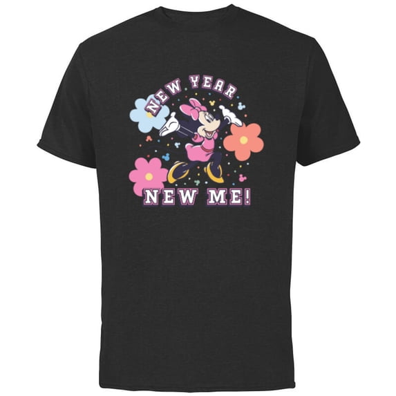 Disney Minnie Mouse Pastel Flowers New Year New Me - Short Sleeve Cotton T-Shirt for Adults - Customized-Black