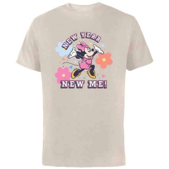 Disney Minnie Mouse Pastel Flowers New Year New Me - Short Sleeve Cotton T-Shirt for Adults - Customized-Natural