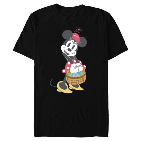Disney Minnie Mouse Pastel Spring Retro with Easter Basket - Short Sleeve Blended T-Shirt for Adults - Customized-Black