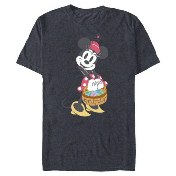Disney Minnie Mouse Pastel Spring Retro with Easter Basket - Short Sleeve Blended T-Shirt for Adults - Customized-Navy Heather