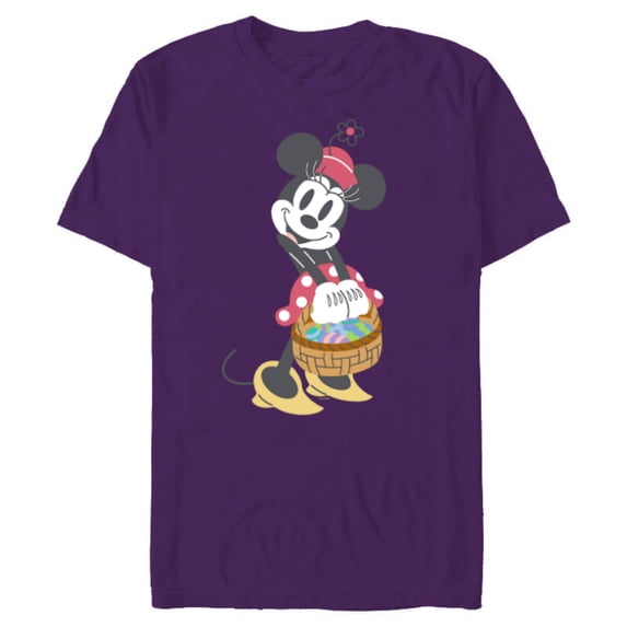 Disney Minnie Mouse Pastel Spring Retro with Easter Basket - Short Sleeve Blended T-Shirt for Adults - Customized-Purple