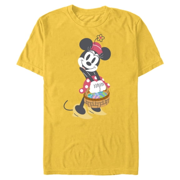 Disney Minnie Mouse Pastel Spring Retro with Easter Basket - Short Sleeve Blended T-Shirt for Adults - Customized-Yellow