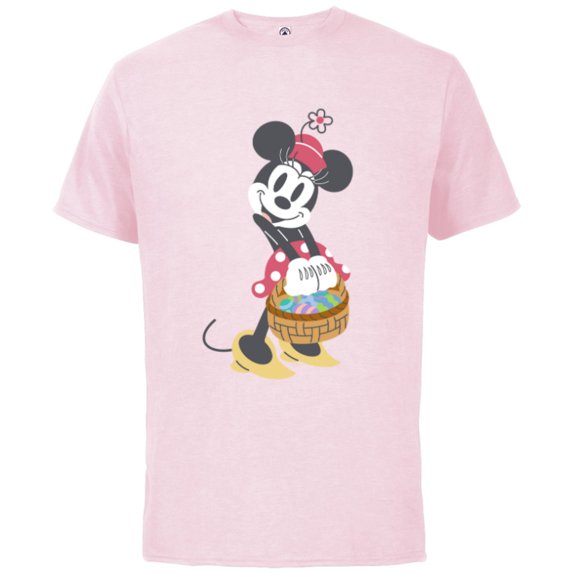 Disney Minnie Mouse Pastel Spring Retro with Easter Basket - Short Sleeve Cotton T-Shirt for Adults - Customized-Soft Pink