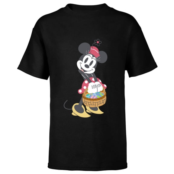Disney Minnie Mouse Pastel Spring Retro with Easter Basket - Short Sleeve T-Shirt for Kids - Customized-Black
