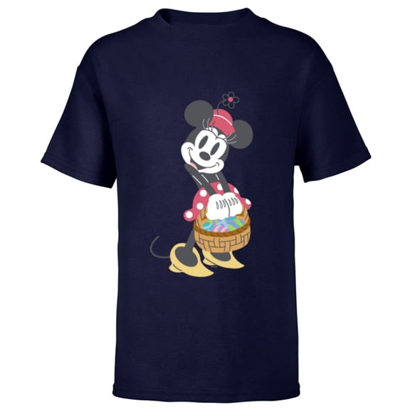 Disney Minnie Mouse Pastel Spring Retro with Easter Basket - Short Sleeve T-Shirt for Kids - Customized-Navy
