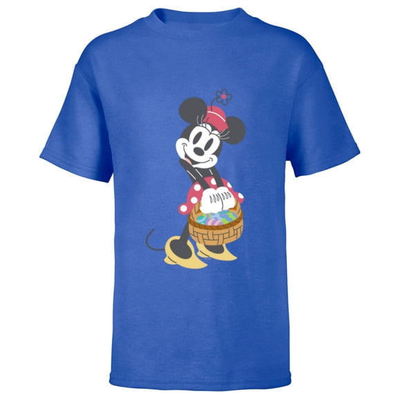 Disney Minnie Mouse Pastel Spring Retro with Easter Basket - Short Sleeve T-Shirt for Kids - Customized-Royal
