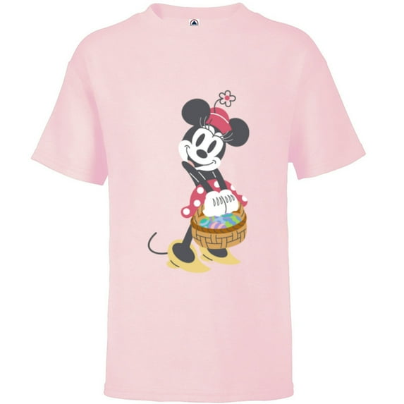 Disney Minnie Mouse Pastel Spring Retro with Easter Basket - Short Sleeve T-Shirt for Kids - Customized-Soft Pink