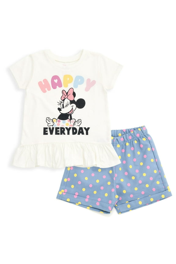 Minnie Mouse Peplum T-Shirt and Chambray Shorts Outfit Set Polka Dots Toddler to Big Kid