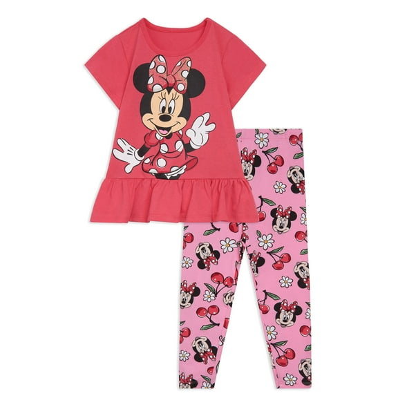 Disney Minnie Mouse Peplum T-Shirt and Leggings Outfit Set Toddler to Big Kid