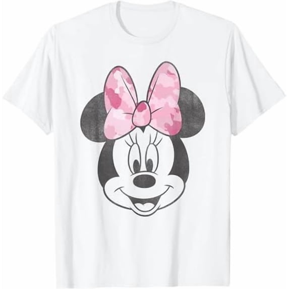 Disney Minnie Mouse Pink Camo Bow Retro Portrait T-Shirt