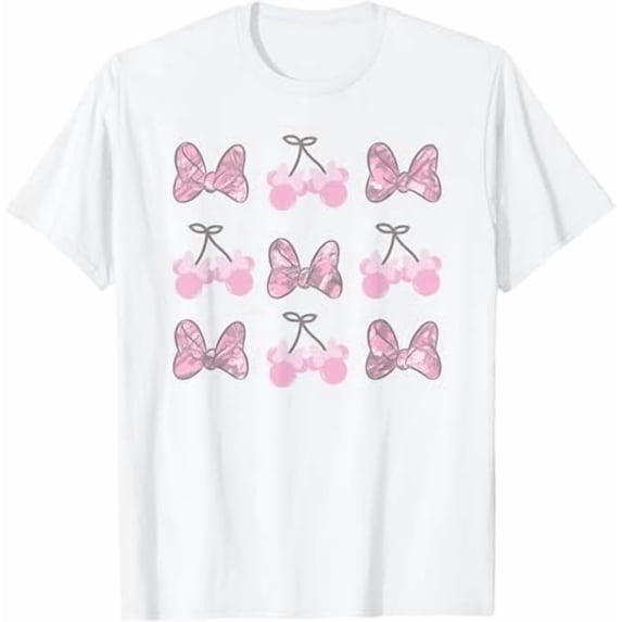 Disney Minnie Mouse Pink Camo Retro Bow Grid Pattern T-shirt