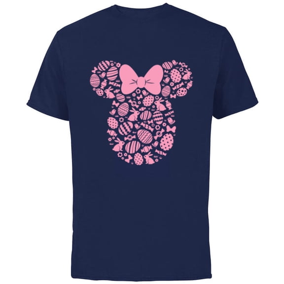 Disney Minnie Mouse Pink Easter - Short Sleeve Cotton T-Shirt for Adults - Customized-Navy