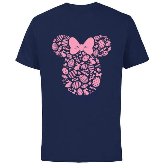 Disney Minnie Mouse Pink Easter - Short Sleeve Cotton T-Shirt for Adults - Customized-Navy