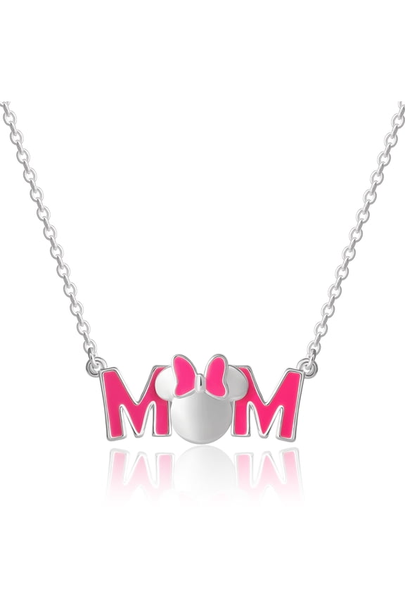 Minnie Mouse Pink Enamel Bow MOM Pendant Necklace - 18'' Chain