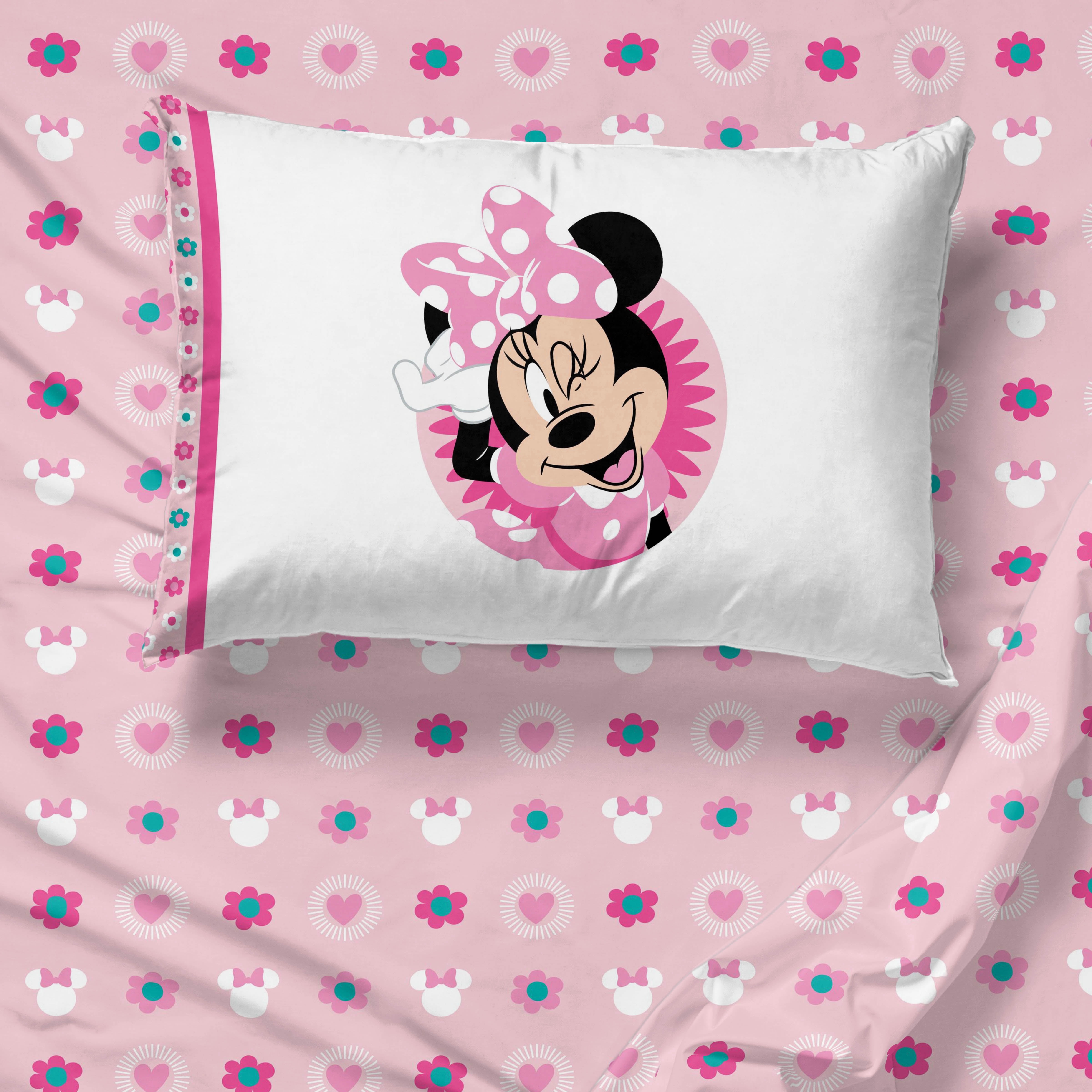 Disney Minnie Mouse Pink Flower Child 3 Piece Twin Size Bed Sheet Set