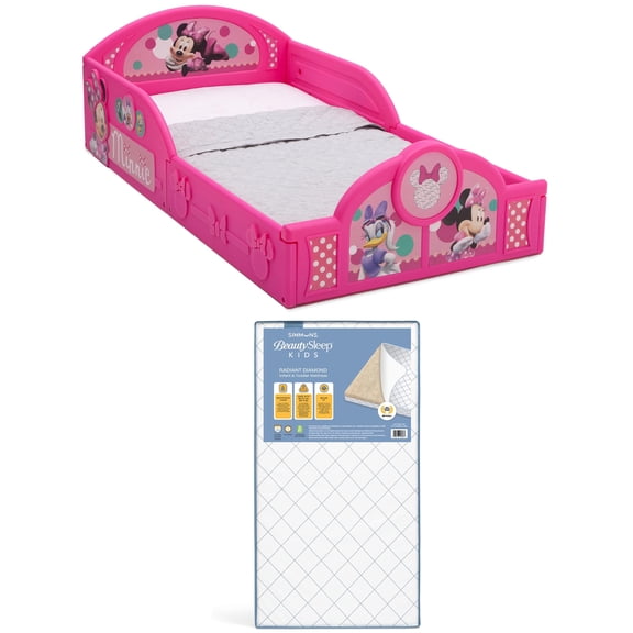 Disney Minnie Mouse Plastic Sleep and Play Toddler Bed & Simmons BeautySleep Kids Radiant Diamond Crib and Toddler Mattress
