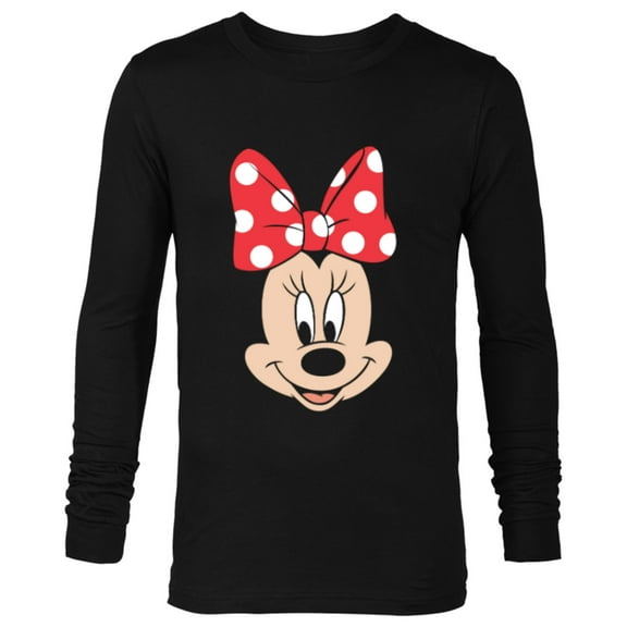 Disney Minnie Mouse Polka Dot Bow Big Face - Long Sleeve T-Shirt for Men - Customized-Black
