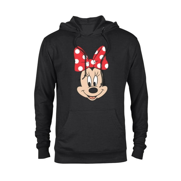 Disney Minnie Mouse Polka Dot Bow Big Face - Pullover Hoodie for Adults - Customized-Black