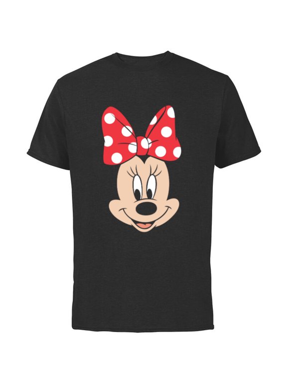 Minnie Mouse Polka Dot Bow Big Face - Short Sleeve Cotton T-Shirt for Adults - Customized-Black