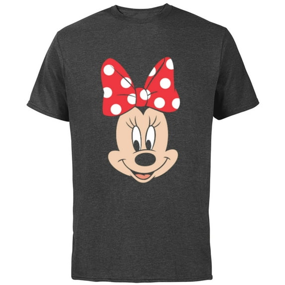 Disney Minnie Mouse Polka Dot Bow Big Face - Short Sleeve Cotton T-Shirt for Adults - Customized-Charcoal