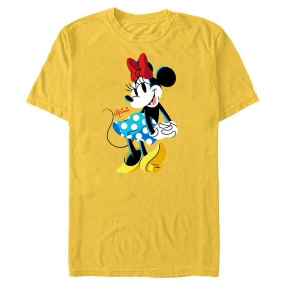 Disney Minnie Mouse Polka-Dot Skirt Cute Retro Vintage Pose - Short Sleeve Blended T-Shirt for Adults - Customized-Yellow