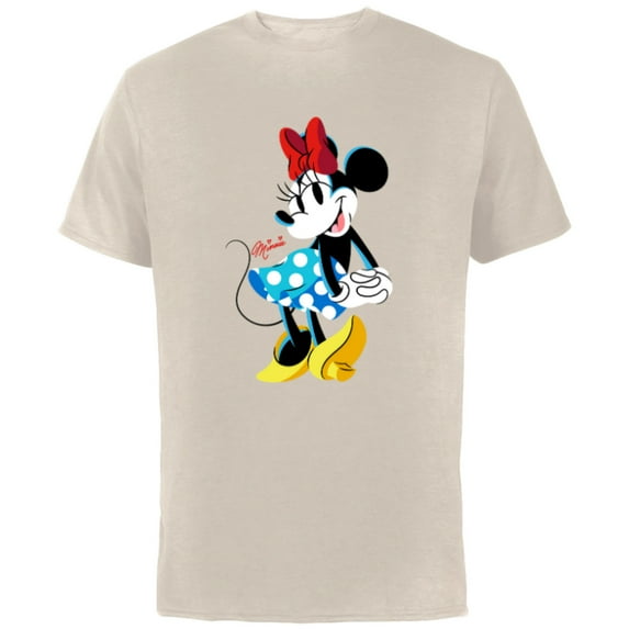 Disney Minnie Mouse Polka-Dot Skirt Cute Retro Vintage Pose - Short Sleeve Cotton T-Shirt for Adults - Customized-Natural