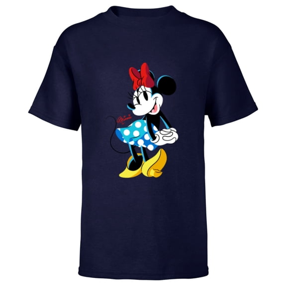 Disney Minnie Mouse Polka-Dot Skirt Cute Retro Vintage Pose - Short Sleeve T-Shirt for Kids - Customized-Navy