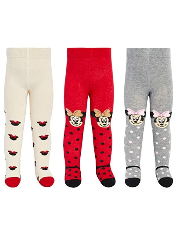 Minnie Mouse Polka Dot Tights for Baby Girls 0-9 Months, 9-18 Months and 18-24 Months, 3 Piece Variety Pack