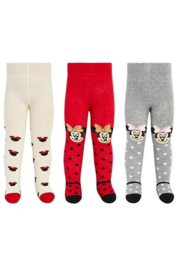 Minnie Mouse Polka Dot Tights for Baby Girls 0-9 Months, 9-18 Months and 18-24 Months, 3 Piece Variety Pack