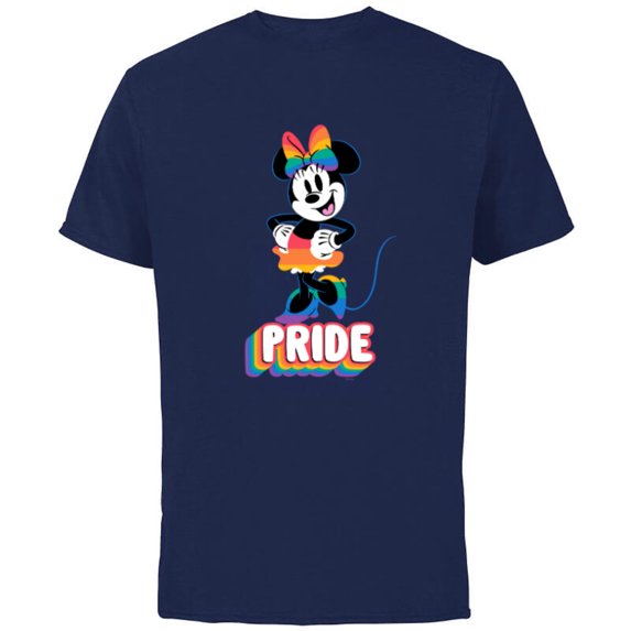 Disney Minnie Mouse Pride Happy Rainbow Fashion - Short Sleeve Cotton T-Shirt for Adults - Customized-Navy