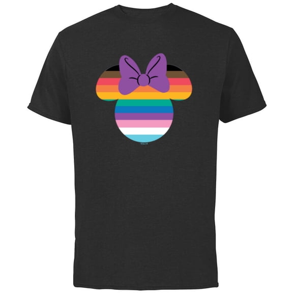 Disney Minnie Mouse Pride Inclusive Rainbow Head Icon Fill - Short Sleeve Cotton T-Shirt for Adults - Customized-Black
