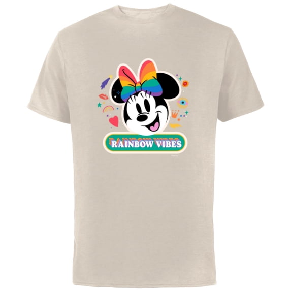 Disney Minnie Mouse Pride Rainbow Vibes Doodles - Short Sleeve Cotton T-Shirt for Adults - Customized-Natural