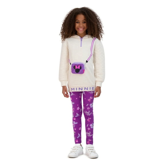 Disney Minnie Mouse Printed Fanny Pack Pullover Hoodie and Pants for Girls, 2-Piece Bundle Set for Kids ( Size 4-12)
