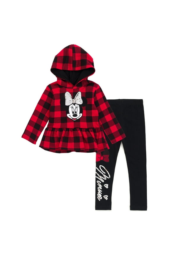 Minnie Mouse Pullover Peplum Fleece Hoodie and Leggings Outfit Set Toddler to Big Kid