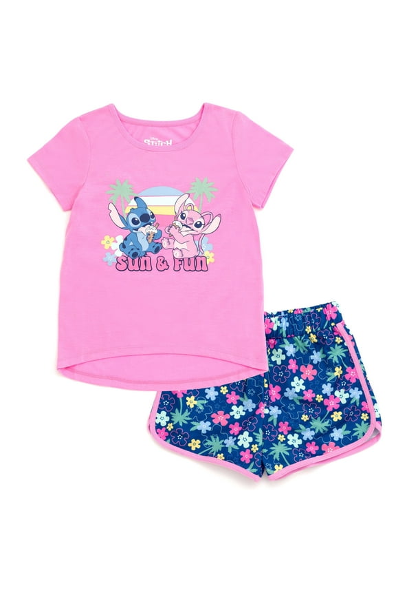 Lilo & Stitch Angel T-Shirt and French Terry Dolphin Shorts Outfit Set Toddler to Big Kid
