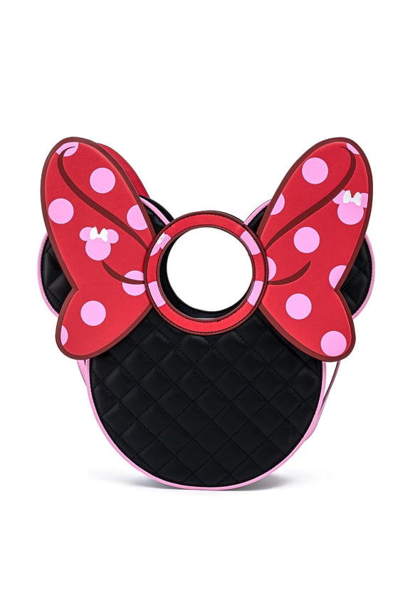 Disney Minnie Mouse Quilted Pink Polka Dot Bow Head Crossbody Bag
