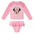 thumbnail image 1 of Disney Minnie Mouse Raglan Rash Guard and Ruffle Bikini Bottom UPF 50+ Swim Set Polka Dots Newborn to Toddler, 1 of 5